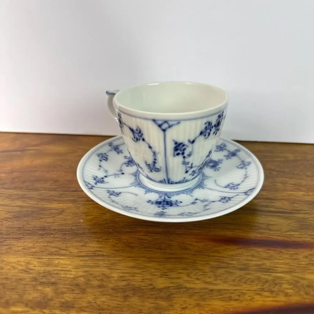 Vintage Royal Copenhagen Teacup and Saucer Blue White Denmark Tea Cup